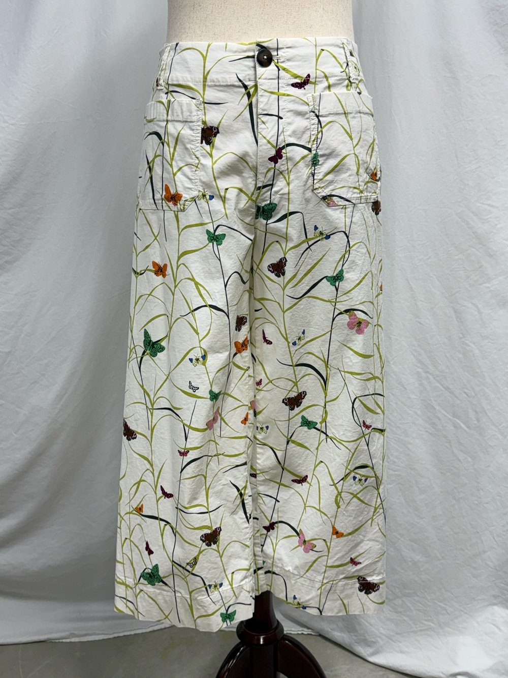 Anthropologie Maeve the Collete Crop Pant with Multicolor Butterfly Print
